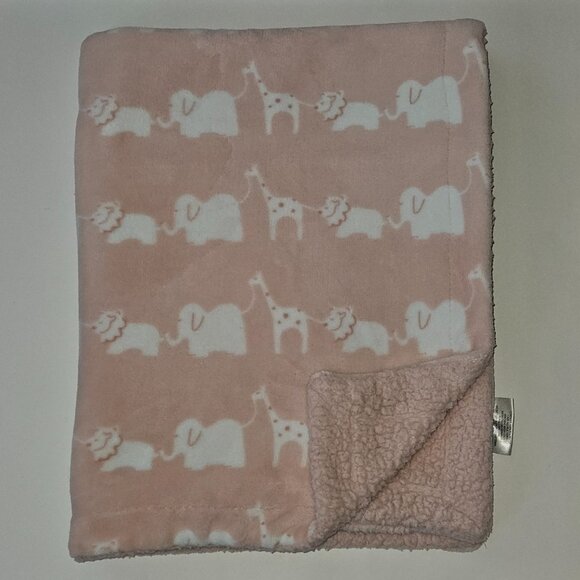 Lullaby Kids Pink White Fleece Baby Blanket Lion Elephant Giraffe Circus Parade - Picture 1 of 7